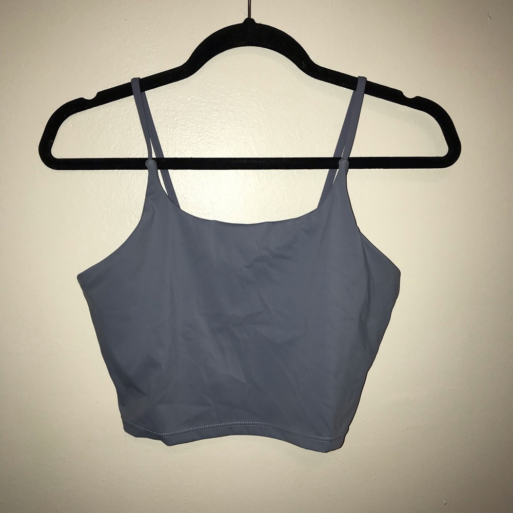 Blue cropped tank sports bra